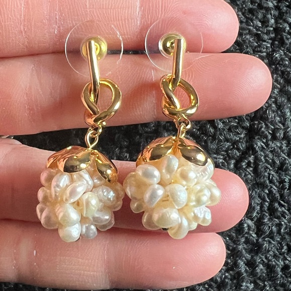 Celine Gold and Pearl Cluster Earrings - Picture 10 of 14
